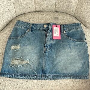 EDIKTED distressed denim mini skirt